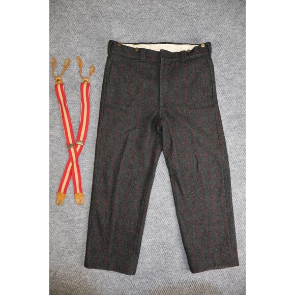 Vintage 50s LL Bean Pants Mens 34x27 Wool Blend With Suspender